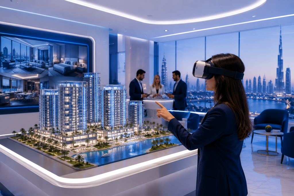 Virtual property tour UAE — VR showroom experience with headset