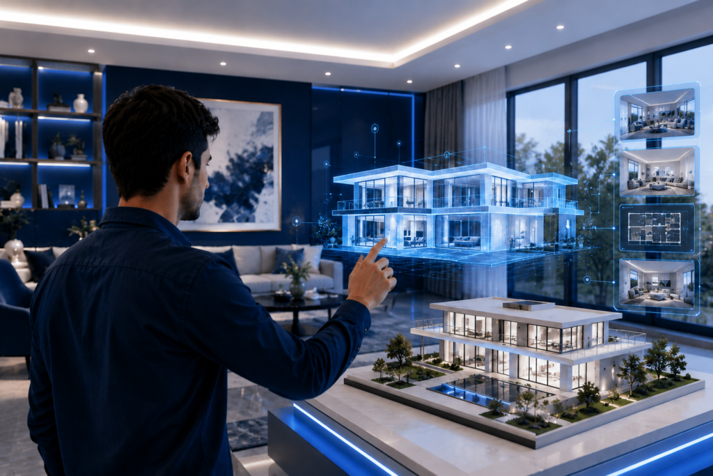 Virtual property tour UAE — 3D walkthrough of holographic villa model